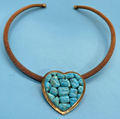 Jay King Turquoise Heart Pendant / Mine Find Copper Pendant Mesh Copper Chocker - Picture 12 of 13