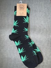 Marijuana Cannabis Socks Pot Leaf Plant Hemp Bud Black Crew Socks Size 10-13