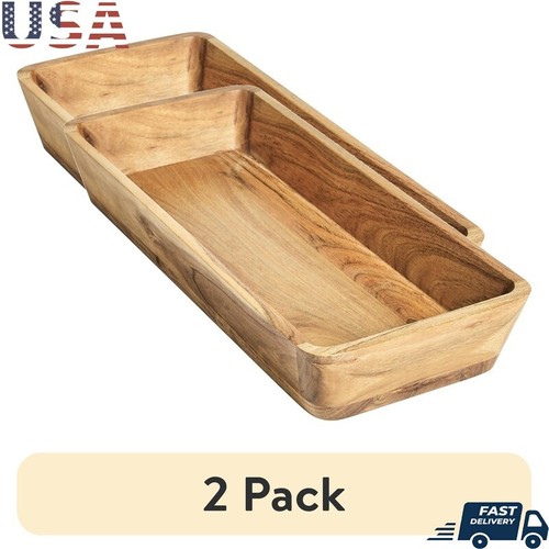 Acacia Wood Oval Serving Bowl Set Kitchen Decor Fruit Salad Display 2 Pack New