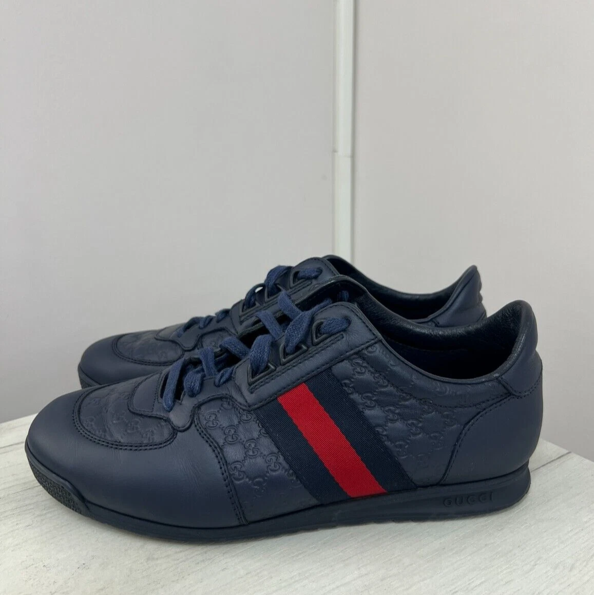 Baskets Gucci Microguccissima cuir rayures web bleu foncé homme pointure 5,5 US 6