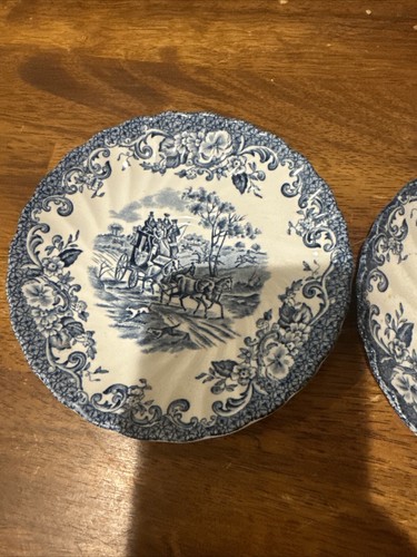 2er Set Johnson Brothers Coaching Szenen blau Untertasse 5 3/4" Jagd Land EG - Bild 3 von 9