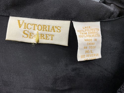 Victorias Secret Lace & Satin Gold Label Sleep Night Shirt Size M/L Black Robe - Picture 2 of 9