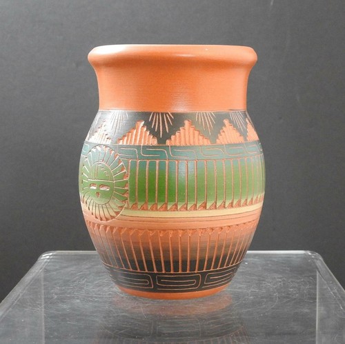 Native American Indian Etch Sunface Pottery Vase Cecelia Benally Navajo 5 3/8" - Imagen 7 de 12