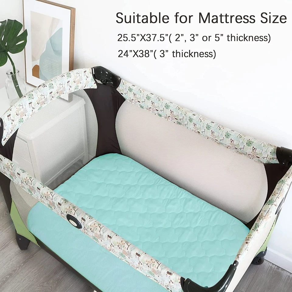 Pack n Play Colchón Almohadilla Cubierta Suave Acolchada Impermeable Protector 39"×27" Paquete de 2 Foto 3 de 4