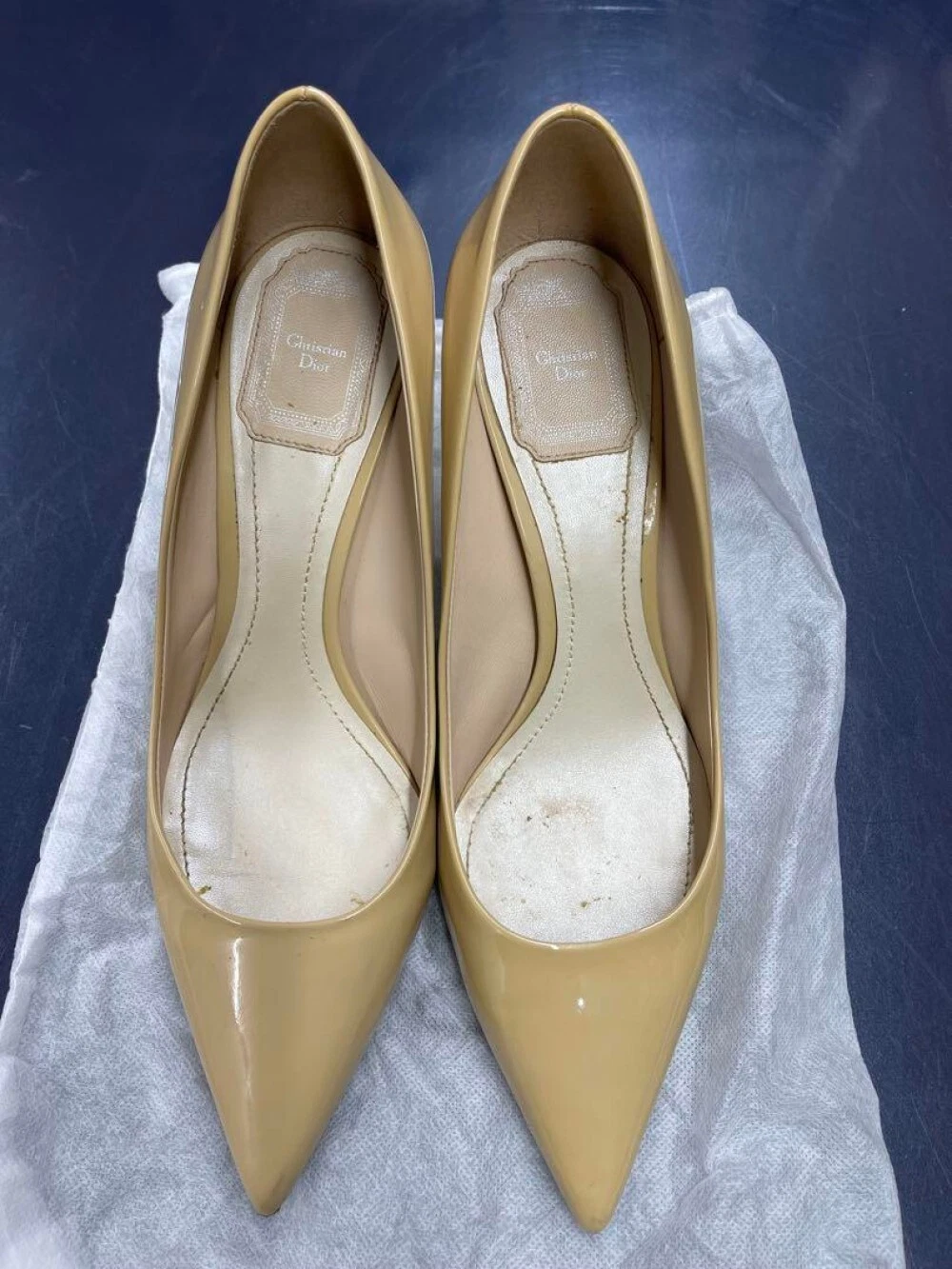 Escarpins Christian Dior talon cuir beige EU38 US8 Japon F/S OCCASION