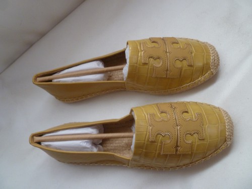 TORY BURCH Ines smooth & croc-effect leather Yellow espadrilles New UK 5.5 - Picture 2 of 24