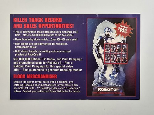 Flyer 9x6 ROBOCOP 1&2 Original VHS Vintage Orion Home Video Promo Spot RARE 1993 - Picture 2 of 3