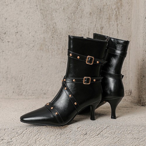 Nuevo Botines Británicos Remachazados Punta Punta Caballero Botas Hebilla Tacones Altos Botas - Imagen 15 de 20