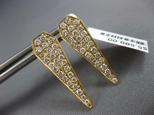 LARGE .74CT DIAMOND 18KT YELLOW GOLD PAVE TRIANGULAR PENTAGON HANGING EARRINGS - Picture 4 of 9