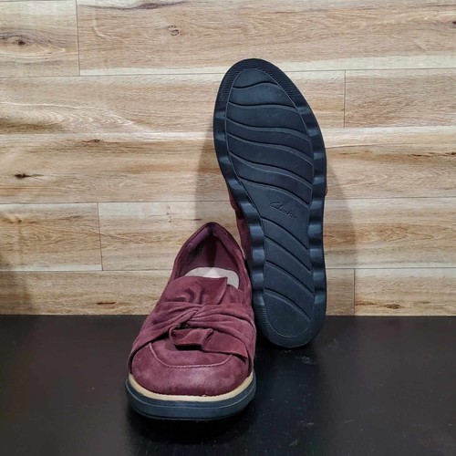 Clarks Sharon Dasher Loafers Burgundy Suede Slip On Shoes Women's Size 9 - Picture 10 of 11