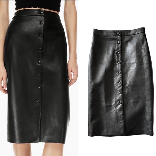 Aritzia Wilfred Black Vegan Faux Leather Manor Pencil Skirt 0 - Picture 2 of 5