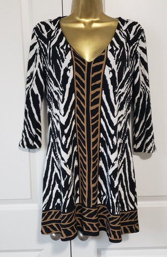 Eva Varro Tunika Oberteil Damen Gr. M weiß schwarz 3/4 Arm Zebramuster