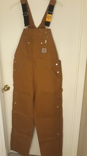 Carhartt Men’s New R37 BRN 32x34 Zip To Thigh overalls double lined front - Imagen 2 de 8