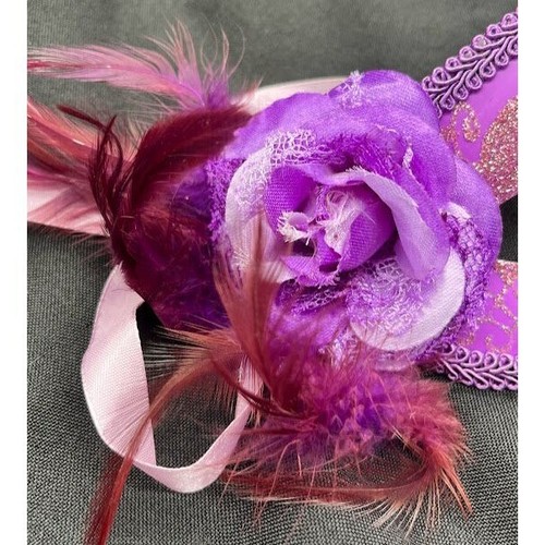 Masquerade Mask Mardi Gras Carnival Purple, Pink and Gold sparkle eye mask with - Picture 3 of 10