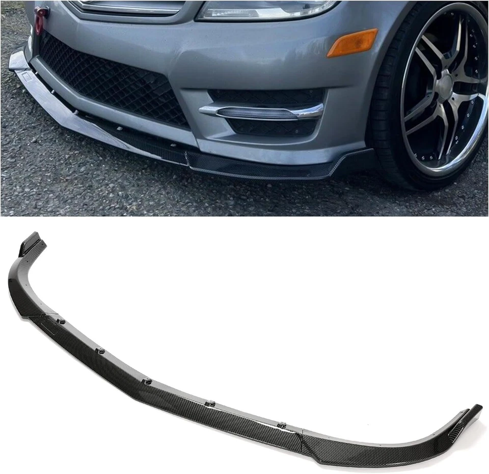 For Mercedes Benz C Class W204 Sport 2008-2014 Carbon Fiber Front Bumper Lip Kit - Image 3 of 4