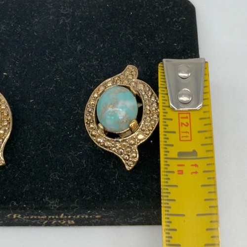 Vintage Sarah Coventry Remembrance Earrings Faux Turquoise NEW - Picture 5 of 6