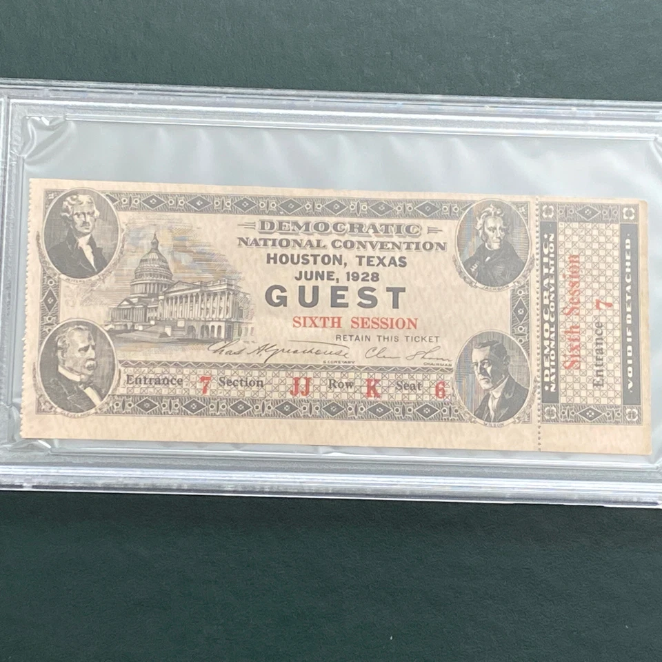 Boleto completo de la Convención Nacional Demócrata de 1928 Al Smith primer anuncio de servicio público católico - Imagen 2 de 4