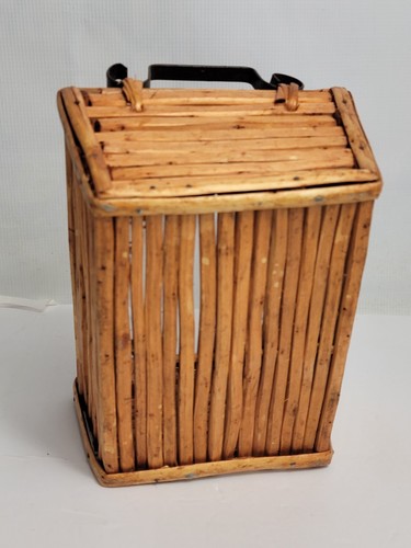 Vintage Rustic Wood Farmhouse Serving Basket Tray With Metal Handles 9" - Picture 6 of 10