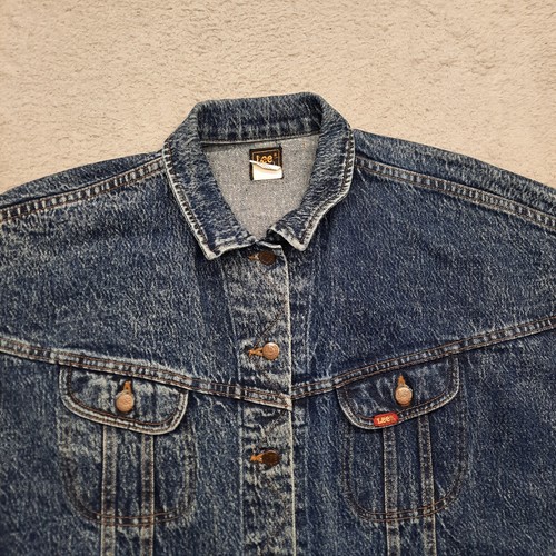 VINTAGE Lee Rider Denim Jacket Mens Medium Blue Jean Acid Wash Trucker Shacket - Picture 4 of 9