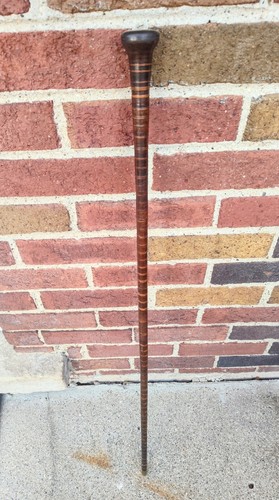 Antique German 1800's Stacked Leather Tiger Stripe Gentlemans Cane Swagger Stick - Picture 2 of 24