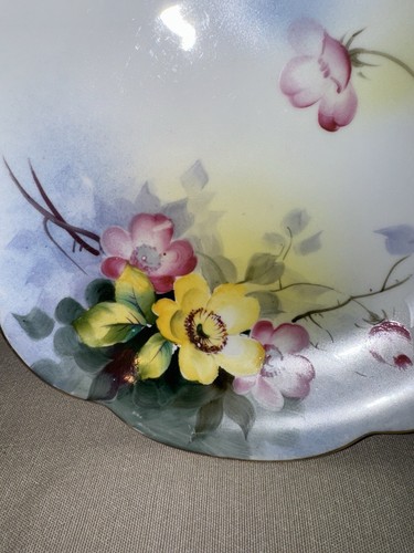 Vintage Nippon Hand-Painted Japan Handled plate With Pink And Yellow Flowers - Picture 5 of 14
