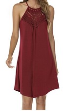 Sleeveless Halter Neck Lace Swing Tunic Tank Dress Casual Short Sundresses