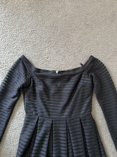 Debbie Debbie Women’s Black Short Size 10 Long Sleeve Flared Dress Stripped - Picture 2 of 12