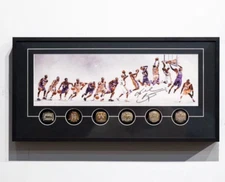 Kobe Bryant Framed Poster Wall Art Décor with 6 Replica Rings Display Set