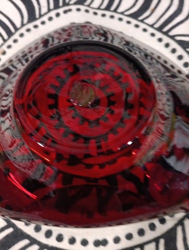 Piatto vintage in vetro soffiato rosso rubino argento accenti floreali - Foto 5 di 6