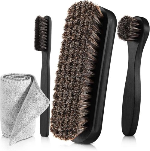 2 Pcs Horsehair Shine Shoes Brush Kit Polish Dauber Applicators Cleaning Leather - Picture 8 of 12