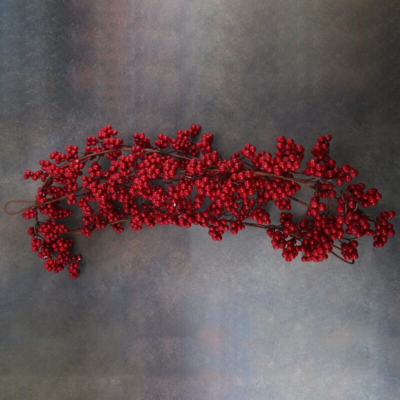 5.9 Ft Christmas Red Berry Garland Artificial Burgundy Red Pip Christmas Garlan - Picture 4 of 7
