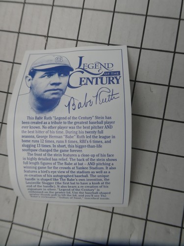 Avon - Babe Ruth "Legend Of The Century" Stein 9" NIB - Picture 5 of 13