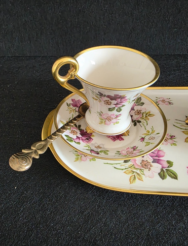 Keramik Blumen Set mit 2 Tassen 1 Zuckerdose und Tablett Made in Germany - Bild 6 von 9