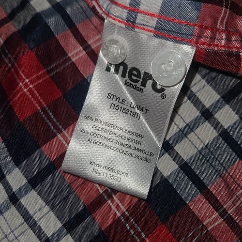 Camisa para hombre MERC London Premium roja/gris patrón a cuadros talla *delgada* L *en muy buena condición* - Imagen 9 de 10