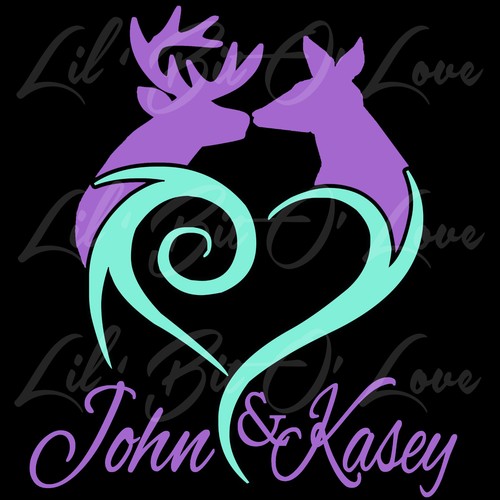 2 Color Custom Kissing Deer Buck and Doe Heart Personalized with Couple's Names - Picture 5 of 7