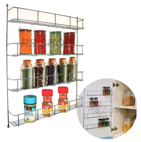 4 Tier Chrome Plated Spice Rack Kitchen Jar Organiser Wall Cabinet Storage