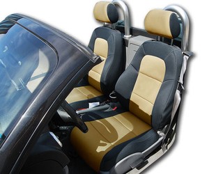 CHRYSLER SEBRING CONVERTIBLE 01-06 BLACK/BEIGE IGGEE S.LEATHER CUSTOM SEAT COVER CHRYSLER SEBRING CONVERTIBLE 01-06 BLACK/BEIGE IGGEE S.LEATHER CUSTOM SEAT COVER