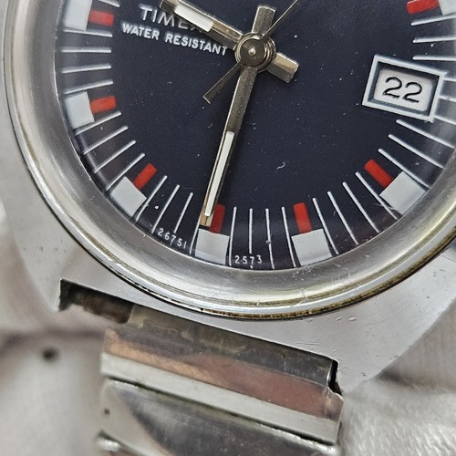 Vintage TIMEX MARLIN Mens Wrist Watch Blue Navy 26751 2573 Mechanical 1973 Runs - Picture 3 of 11