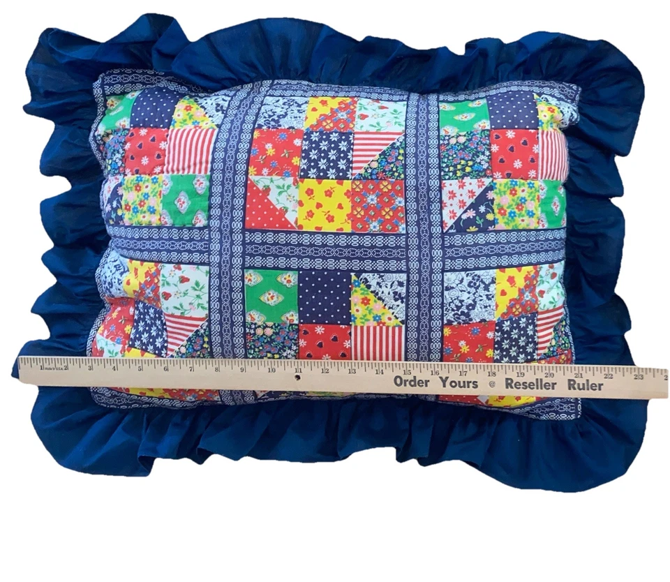 Colcha de retalhos quadrada vintage e 2 conjuntos de falsas combinando ousado multicolorido em azul 86x74” - Imagem 4 de 4