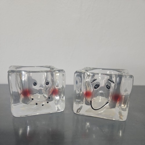 2er Set Abteilung 56 Eiswürfel Schneemann Kerzenhalter 2 Zoll hoch Weihnachtsdeko