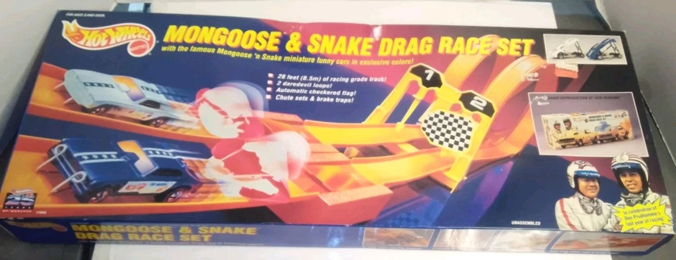De colección Nuevo Hot Wheels 1993 Mongoose & Snake Drag Race Set Sellado con Precio Original Foto 2 de 4