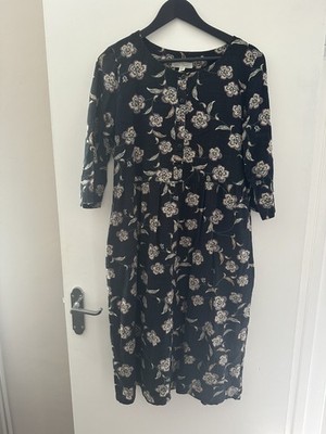 SEASALT MILLGRAIN Dress BLACK LINEN-LOOK A-LINE DRESS POPPIES PRINT Size 14