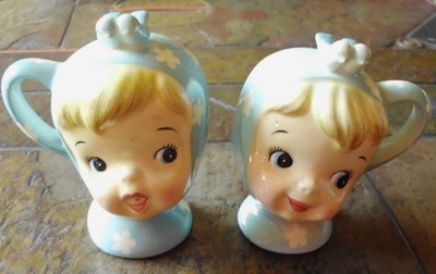 Vintage Napco  Miss Cutie Pie  blaue  Salz - & Pfefferstreuer  50er Jahre