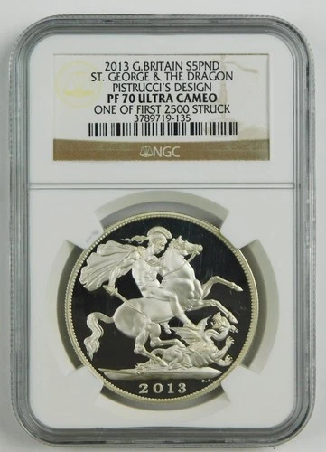 2013 Great Britain £5 Pds St George Slaying Dragon Silver NGC PF70 UC Gem C2783