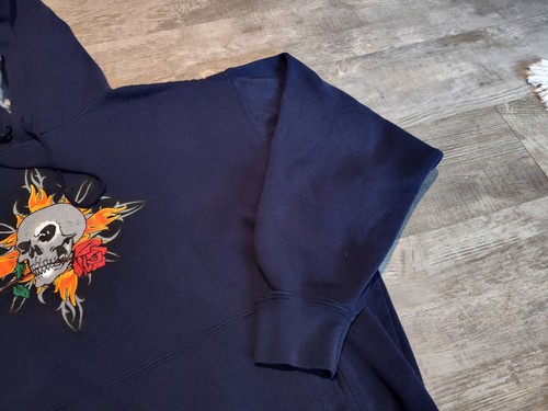 Vintage Y2K No Boundaries Mens Hoodie Grunge Skull Flames Rose Blue Size L/XL - Picture 3 of 12