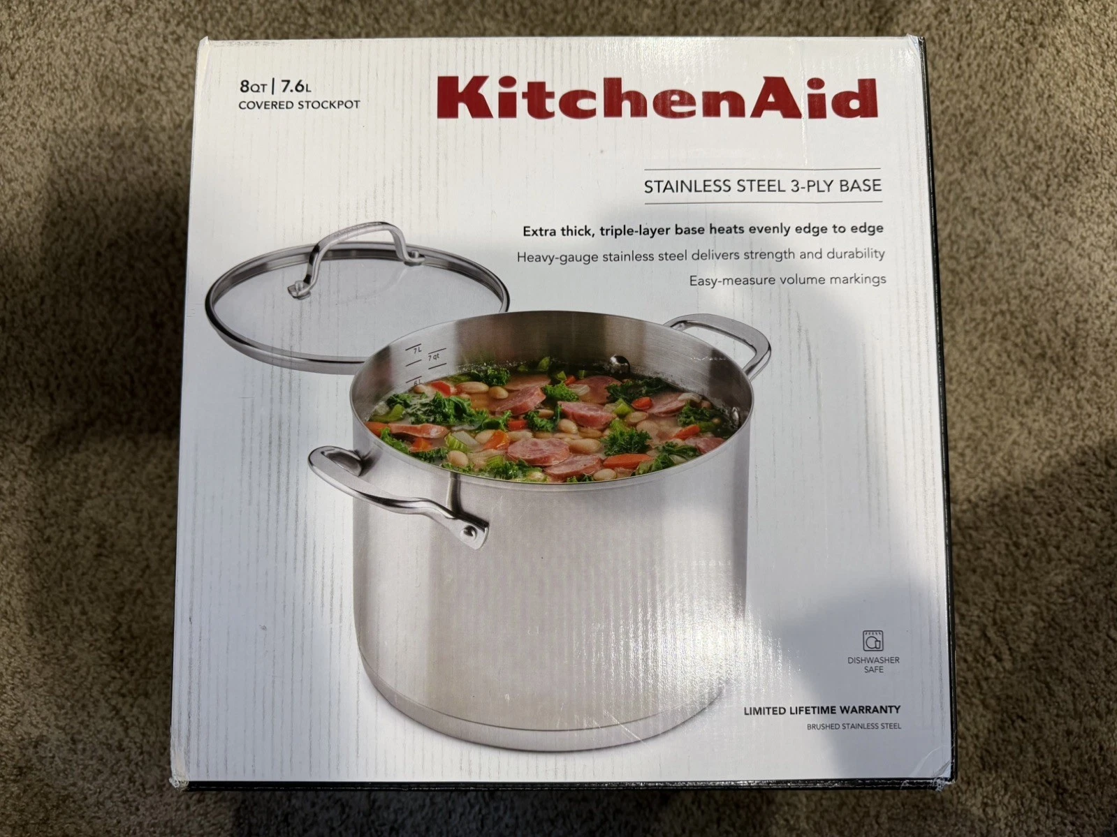 Kitchenaid 71022 Stainless Steel Stockpot with Measuring Marks and Lid, 8 Quart
