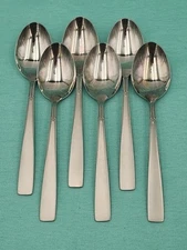 Oneida SATIN ACCENT Set of 6 Oval Soup/Place Spoons 63/4" Stainless USA Flatware