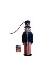 Vintage Hand Painted Wood Uncle Sam Christmas Ornament