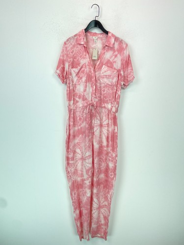 River Island Rosa Batik Overall Kragen Knopf Kurzarm 12 NEU