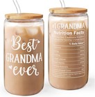 Grandma 16 Oz Can Glass Tumbler with Bamboo Lid and Straw 16 Ounces, 